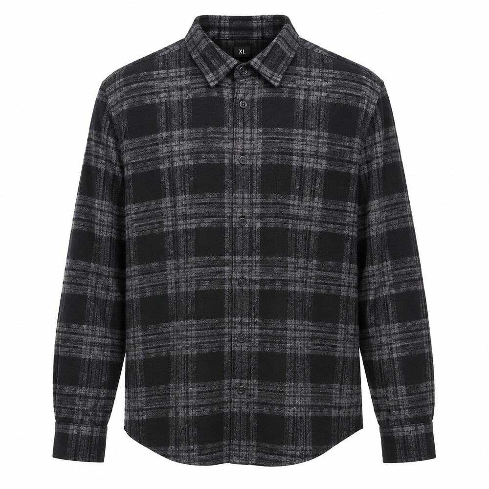 UNIQLO Men's Flannel Checked Button Down Shirt Medium Black Gray Plaid 421206